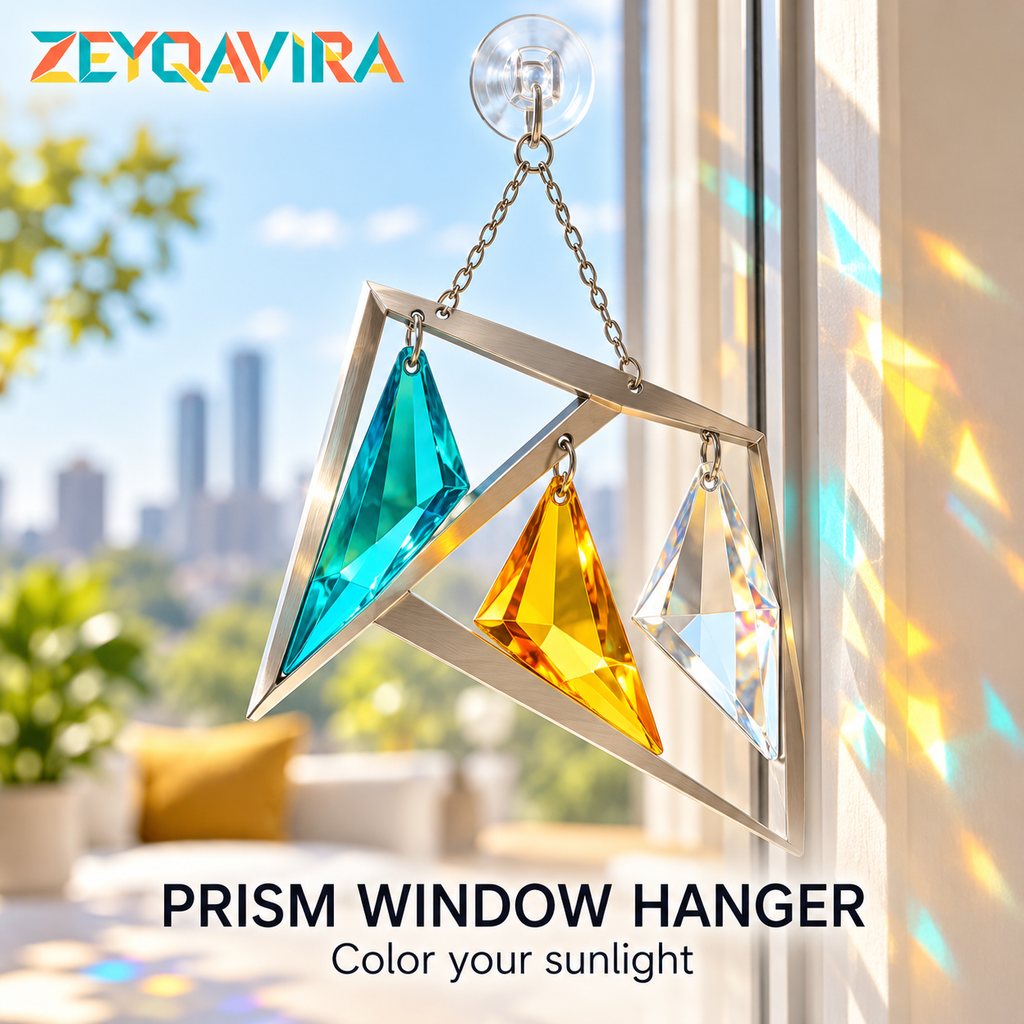 ZEYQAVIRA Geometric Prism Window Suncatcher, Colorful Hanging Window Decor with Suction Cup