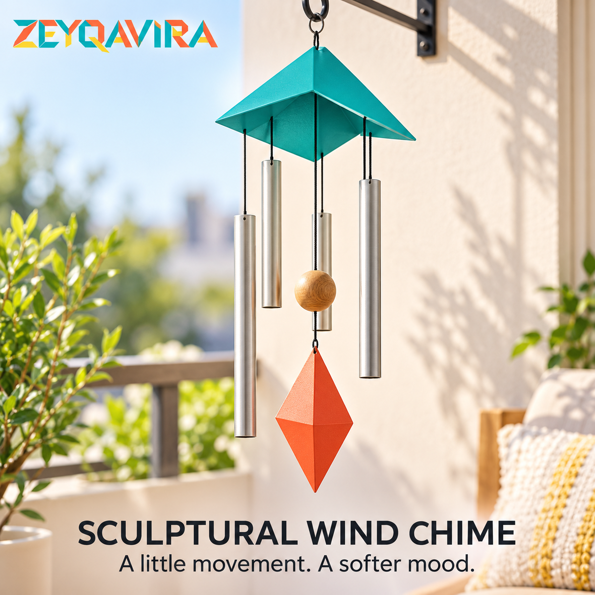 ZEYQAVIRA Modern Geometric Wind Chime, Metal Tube Hanging Decor for Covered Porch, Patio and Balcony