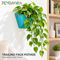 ZEYQAVIRA Trailing Faux Pothos in Geometric Wall Planter, Artificial Hanging Vine Greenery for Indoor Home Decor