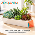 ZEYQAVIRA Faux Succulent Garden in Geometric Rectangular Planter, Artificial Mixed Succulent Centerpiece for Desk and Shelf