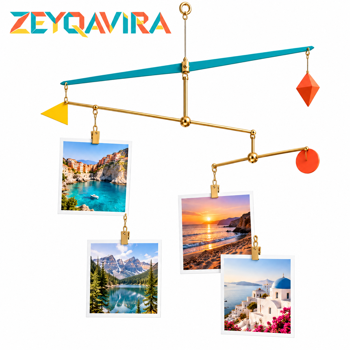 ZEYQAVIRA Hanging Photo Display Mobile, Geometric Metal Picture Clip Holder for Prints, Postcards and Art