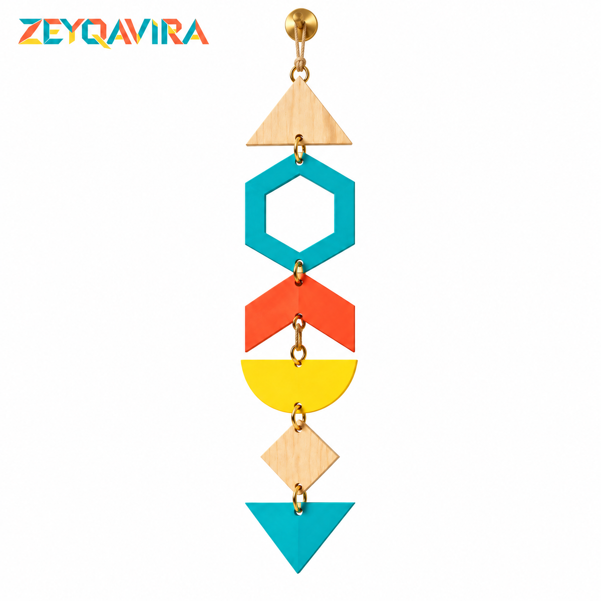 ZEYQAVIRA Modular Geometric Wall Hanging, Colorful Wood and Metal Hanging Wall Art for Entryway and Living Room