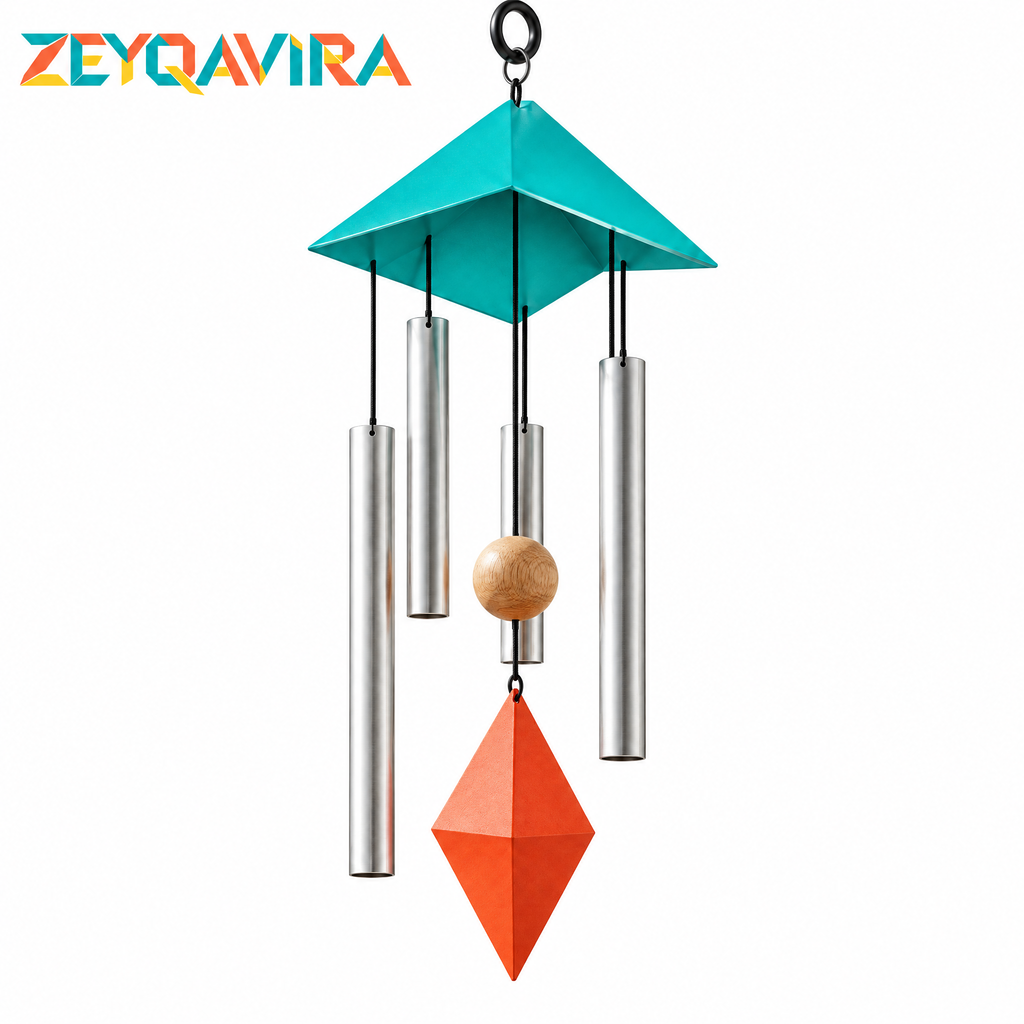 ZEYQAVIRA Modern Geometric Wind Chime, Metal Tube Hanging Decor for Covered Porch, Patio and Balcony