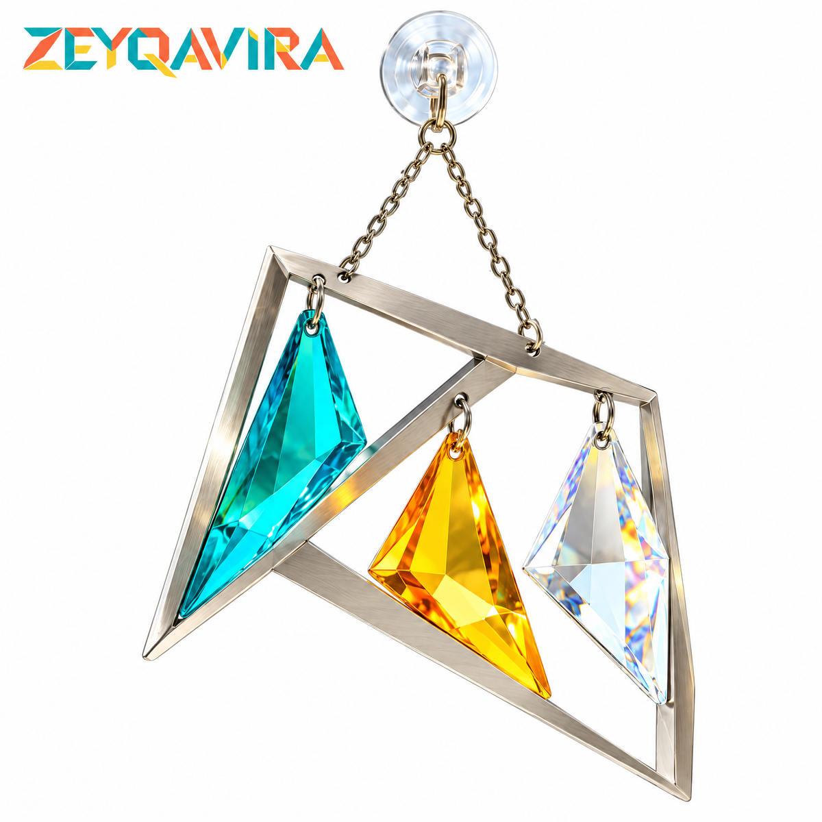ZEYQAVIRA Geometric Prism Window Suncatcher, Colorful Hanging Window Decor with Suction Cup